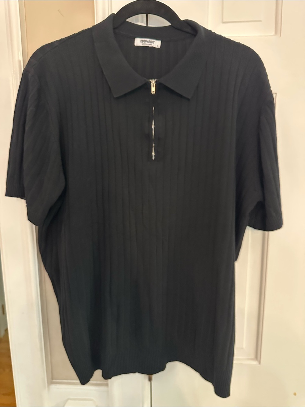 Men's Black Ribbed Half-Zip Polo Shirt